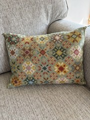 Ikea Arden Liten Wool Needlepoint Down Lumbar Pillow Green Velvet Zipper 18×14