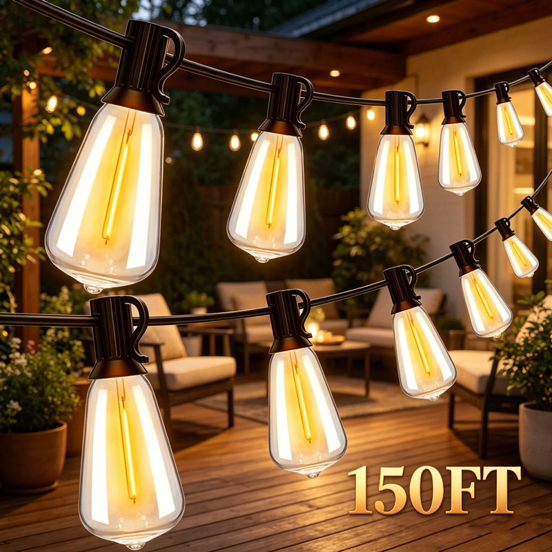 Solar String Lights 100FT, ST38 Shatterproof Bulbs Waterproof for Patio Garden gallery