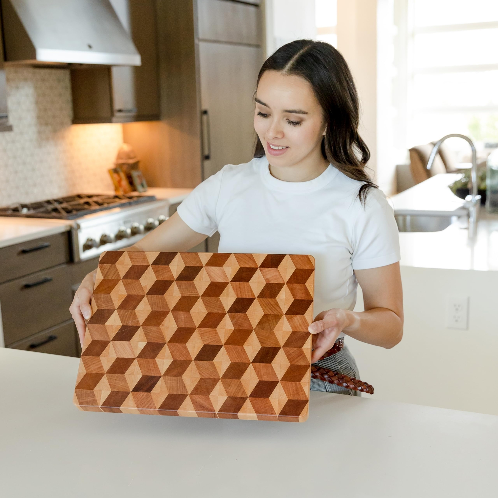 Handmade 3d Checkered Cutting Board With Feet End Grain Cutting Board Block For gallery