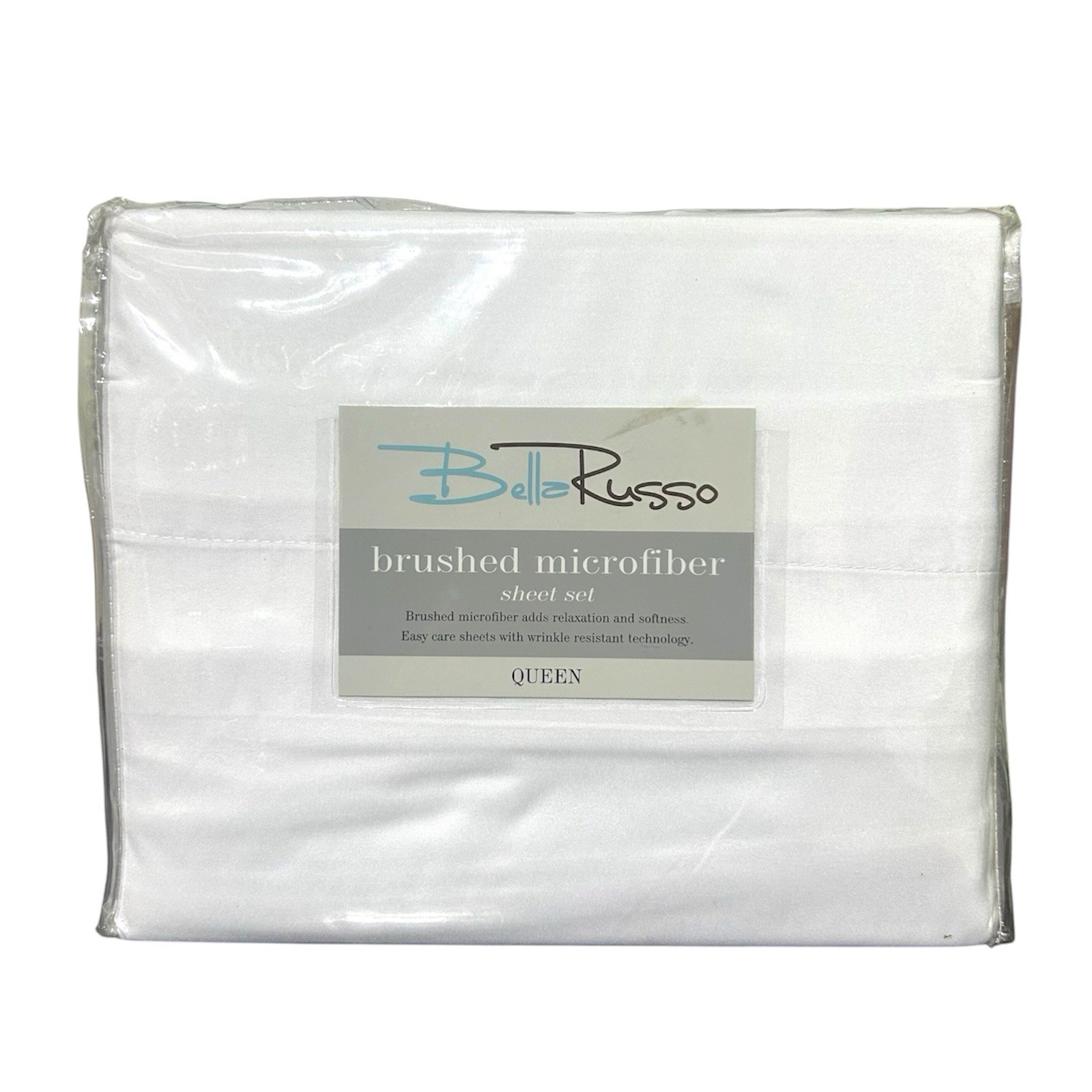 Bella Russo White Microfiber Queen Sheet Set New in Package Fitted Flat 2 Pillow gallery