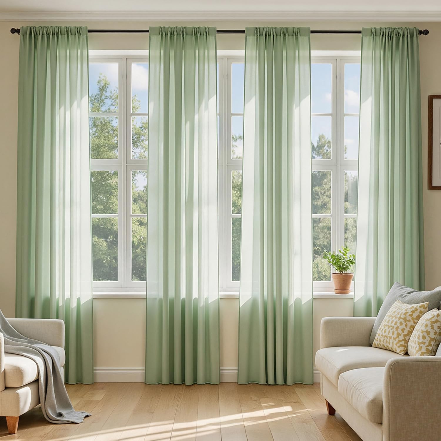 MIULEE Sage Green Sheer Curtains 84 Inches Long, 4 Panels Set, Light Filtering R gallery