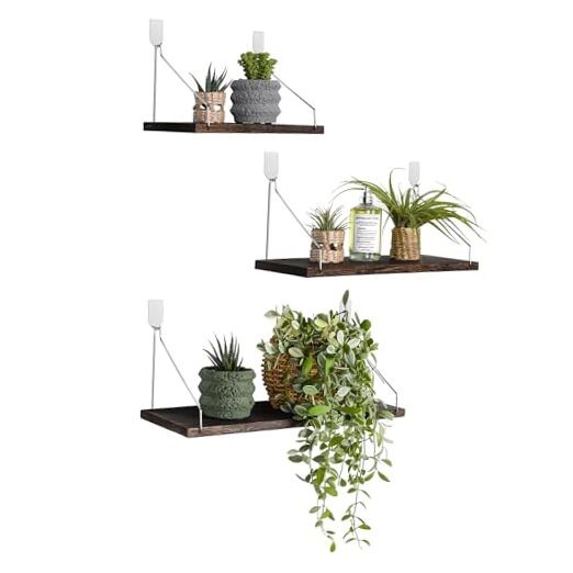 Floating Shelves Set of 3 Rustic Solid Wood Floating Shelf L+M+S Retro Color gallery