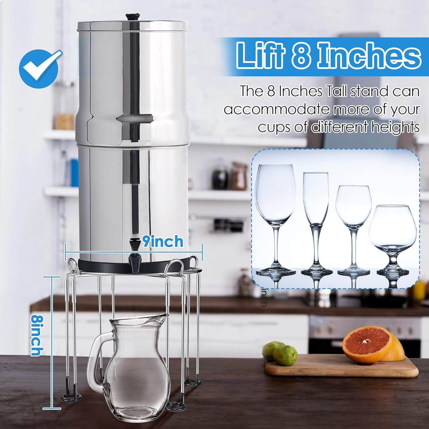 Water Filter Stand for Berkey, 8 Inches Tall 9 Inches Diameter Stainless Steel P gallery