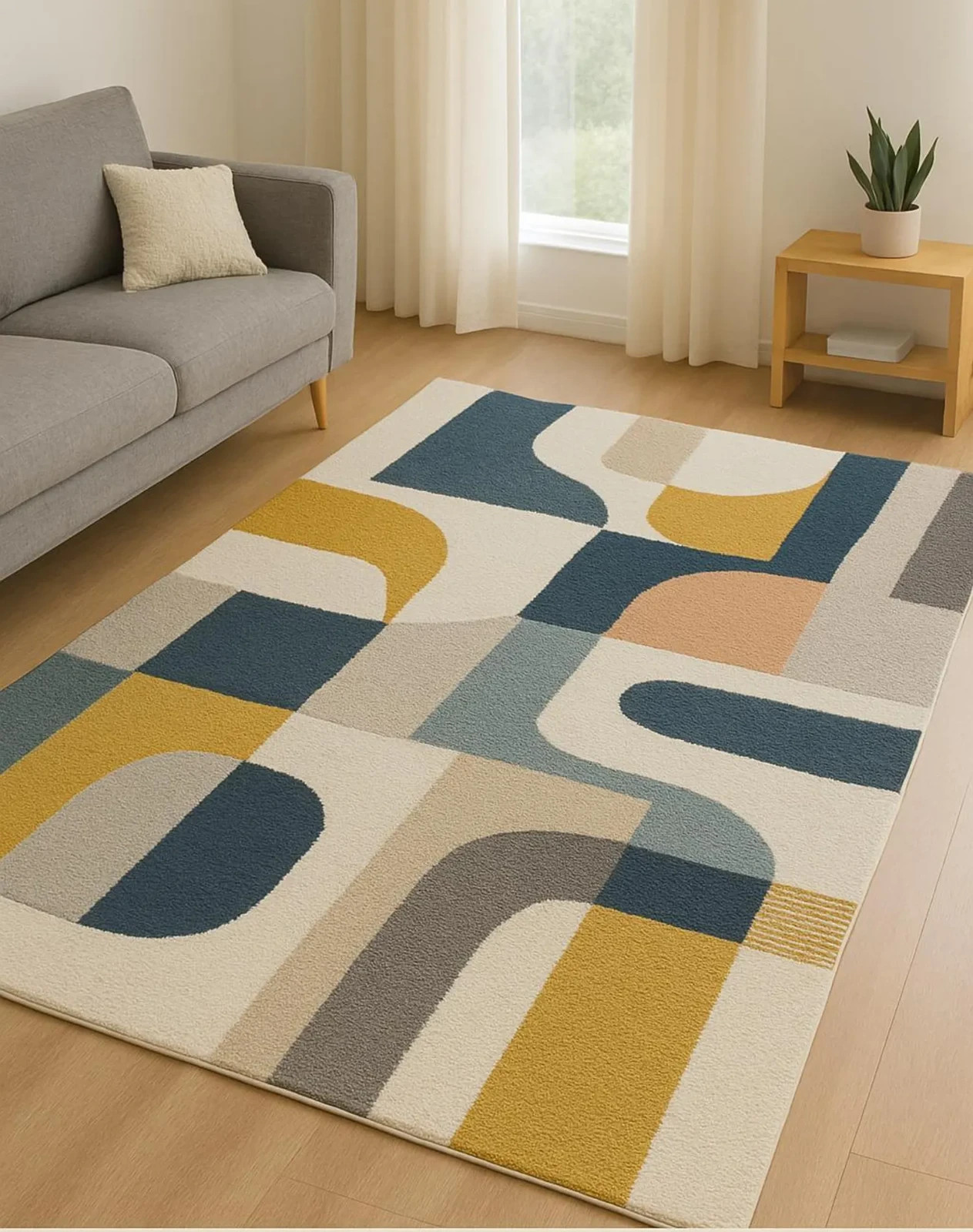 Hand-Tufted Wool Rug: Retro Geometric Mid-Century Modern Design Area Carpet gallery