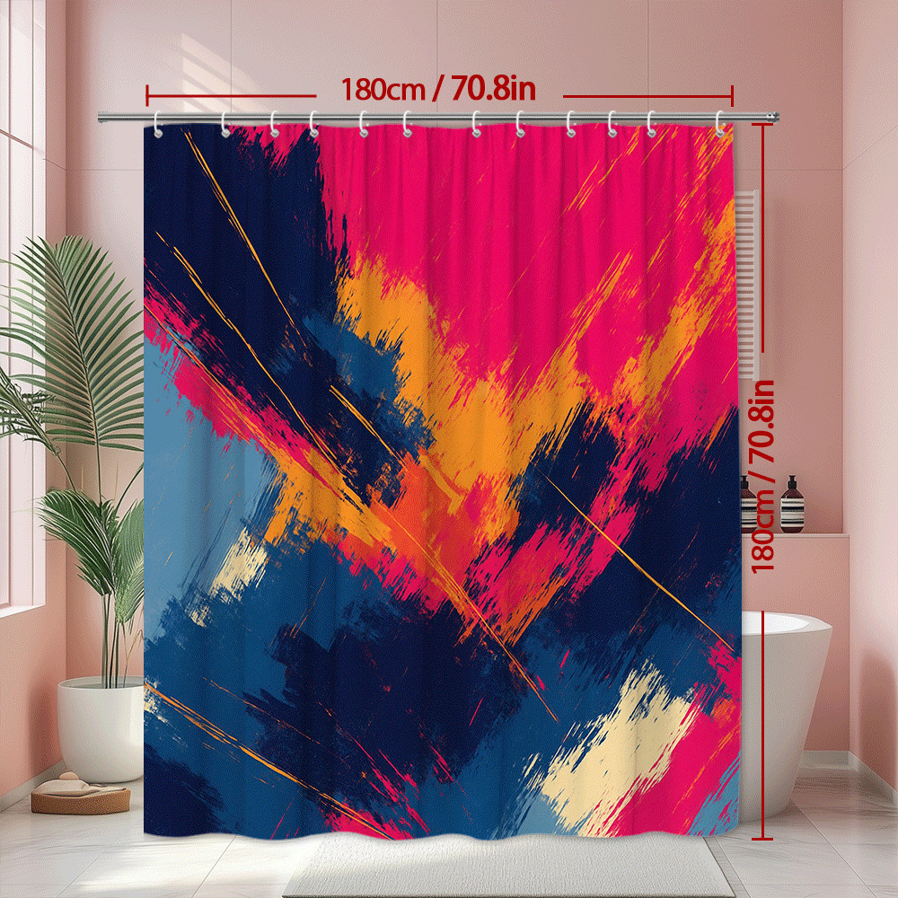 Abstract Brush Stroke Shower Curtain Pink Blue Orange Print gallery
