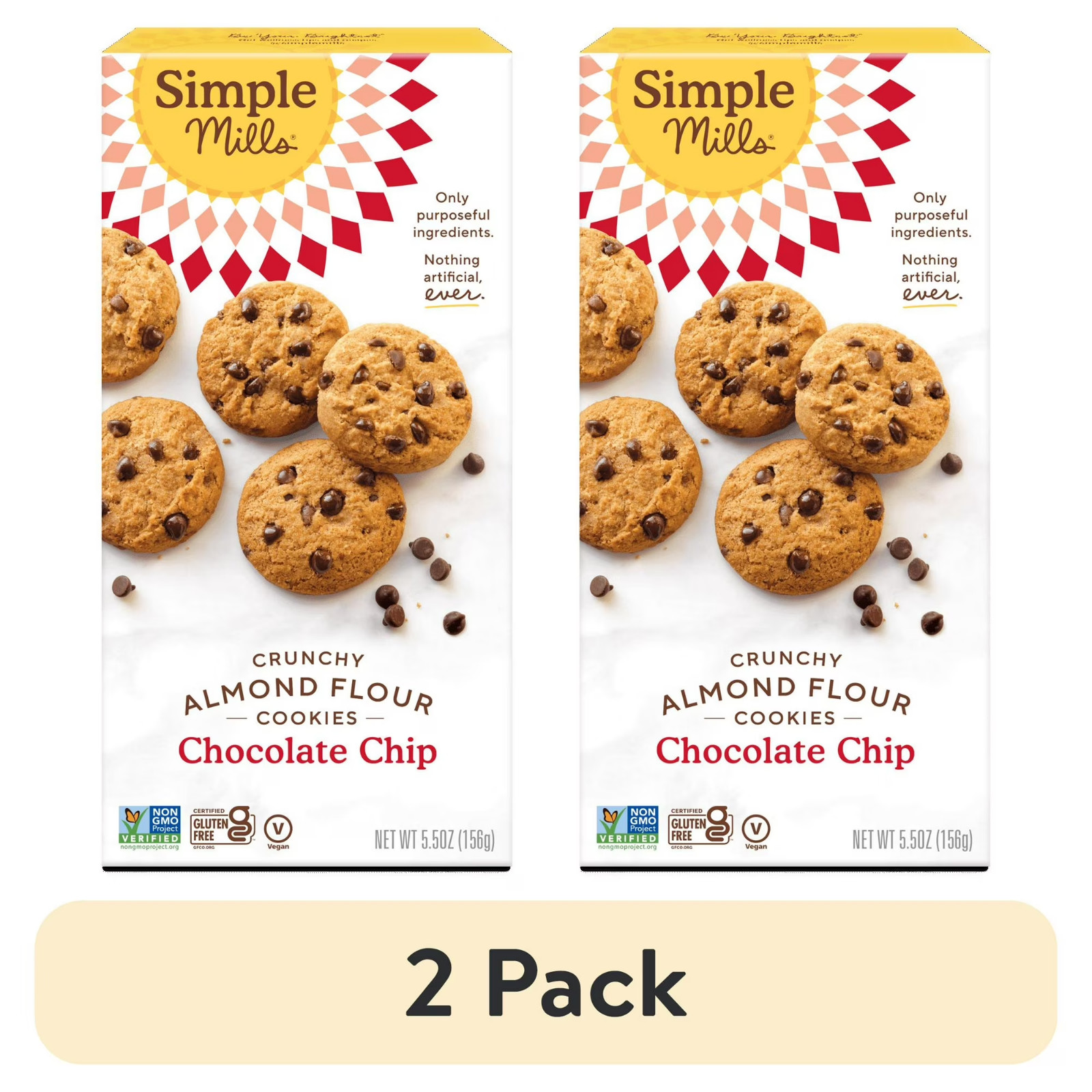 (2 pack) Simple Mills Chocolate Chip Crunchy Cookies, 5.5 oz. gallery