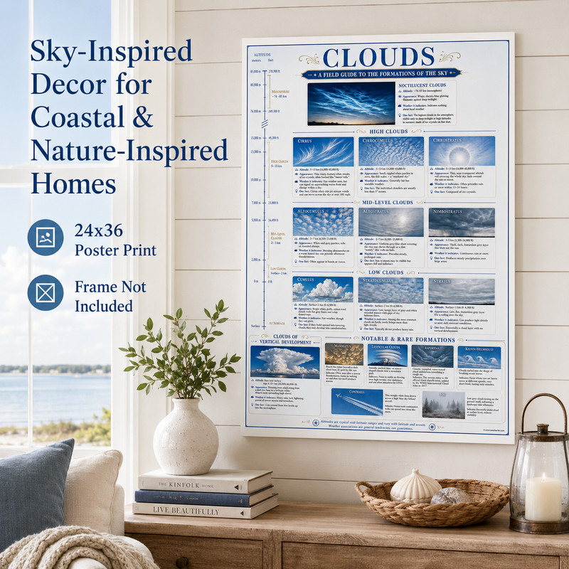 Cloud Identification Unframed Poster 24x36 - Weather Reference Chart gallery