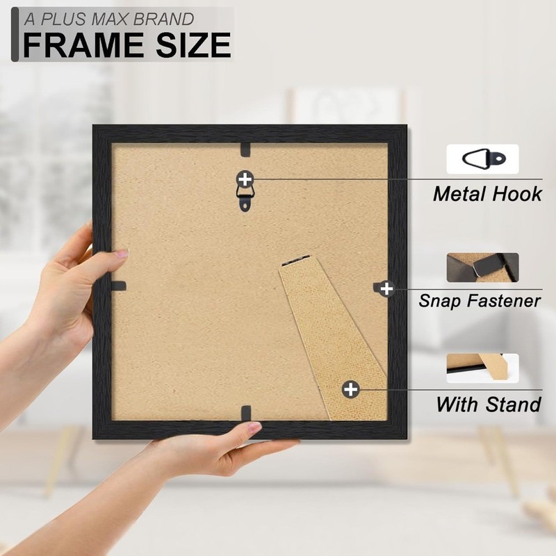 8x8 Picture Frame 2 Pack Black Engineered Wood for 8x8 Photo Poster Lightweight gallery