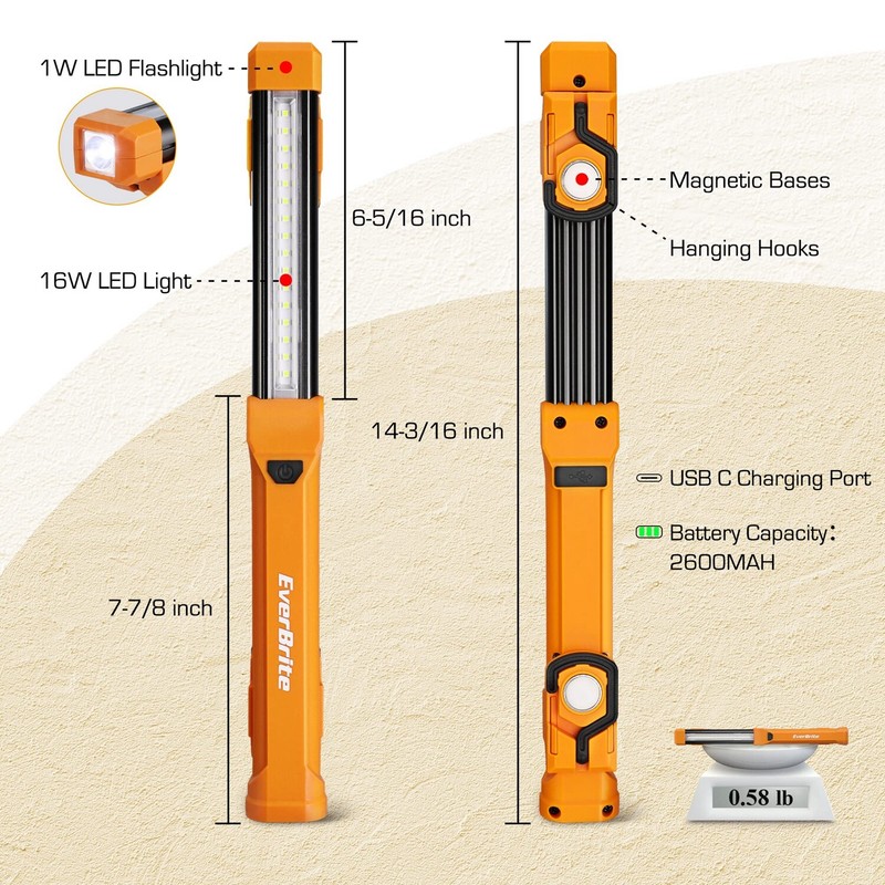 EverBrite 2-PACK 1000LM LED Work Light Rechargeable Work Light 4 Lighting Modes gallery