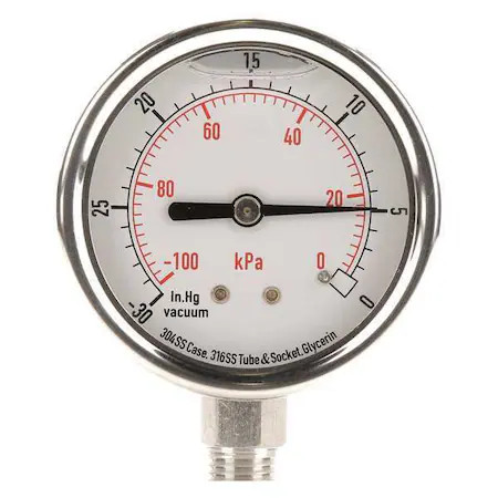 Vacuum Gauge, Liquid Filled, 2-1/2 In, Case Color: Silver, 4Cfg9 gallery