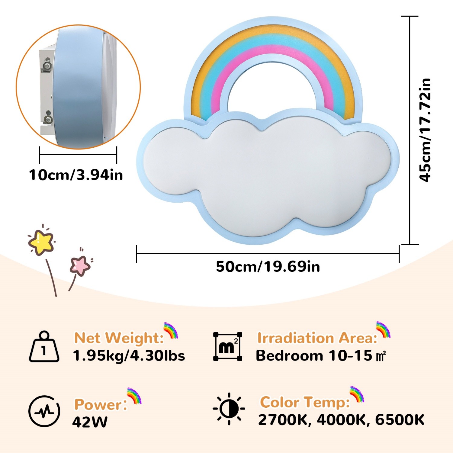20'' Cloud Rainbow Ceiling Light Fixture Dimmable Flush Mount LED Ceiling Lamp gallery