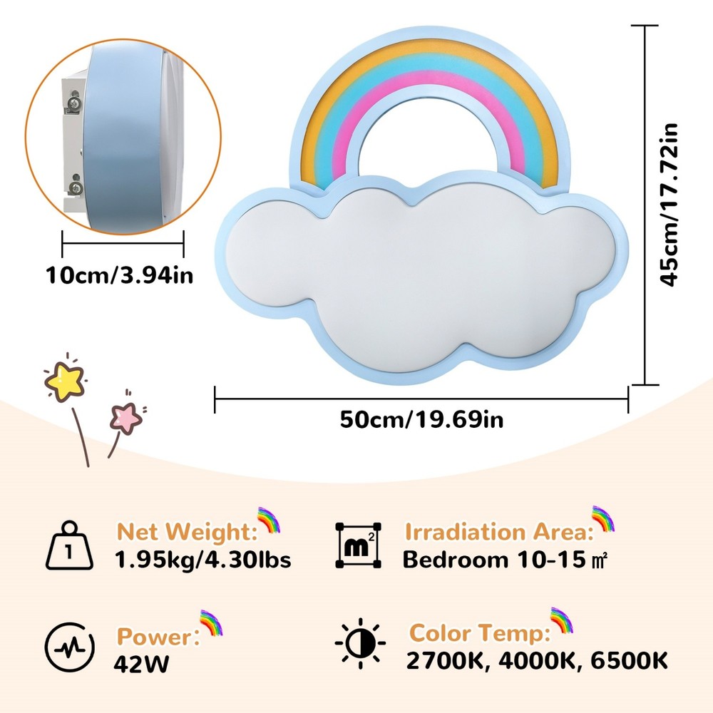 20'' Cloud Rainbow Ceiling Light Fixture Dimmable Flush Mount LED Ceiling Lamp