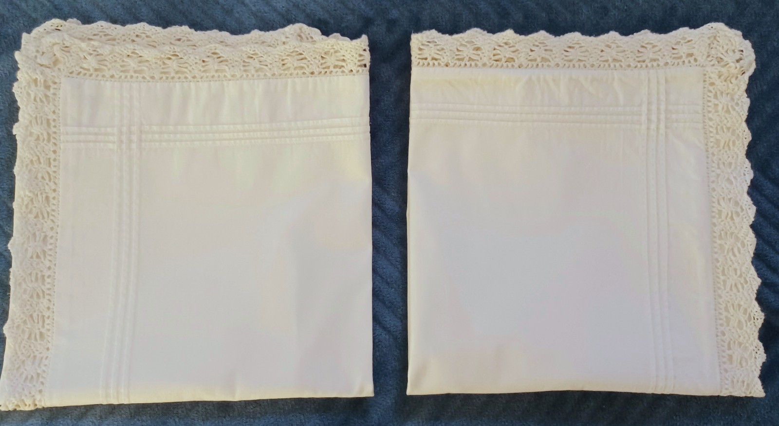Pair 2 Vtg Ralph Lauren Highfields Pintuck + Crochet Std Pillowcase Shams Cream gallery