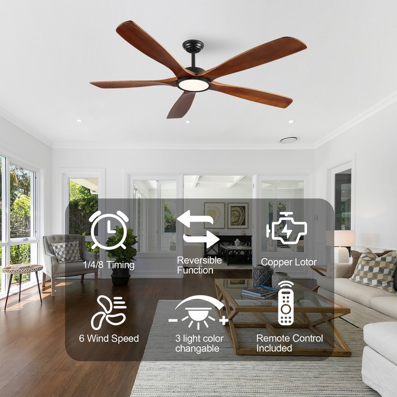 72 In Ceiling Fan with Light 5 Solid Blades for Living Room Bed Room Dining Room gallery