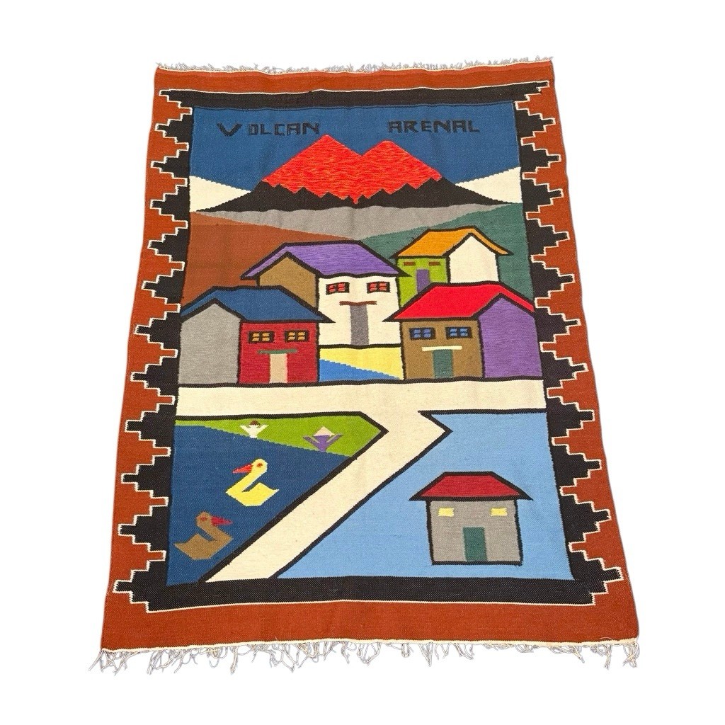 Tapestry Hand Woven Wool Arenal Volcano South America 46”x62” Andean Style gallery