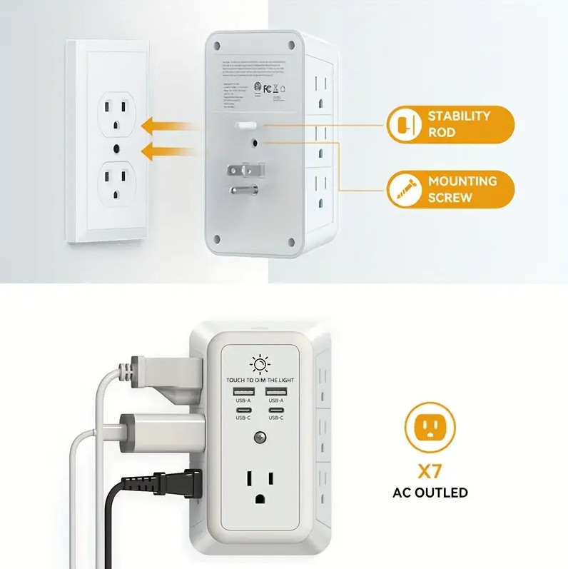 2 Pack Wall Outlet Surge Protector with 7 AC Outlets, 4 USB Ports & Night Light gallery
