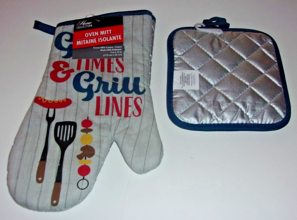 Home Collection Good Times & Grill Lines Oven Mitt and Potholders Matching Set gallery