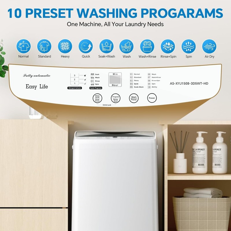 Portable Compact Washing Machine for Dorms,10 Wash Cycle,7.7 lb Full-Automatic gallery