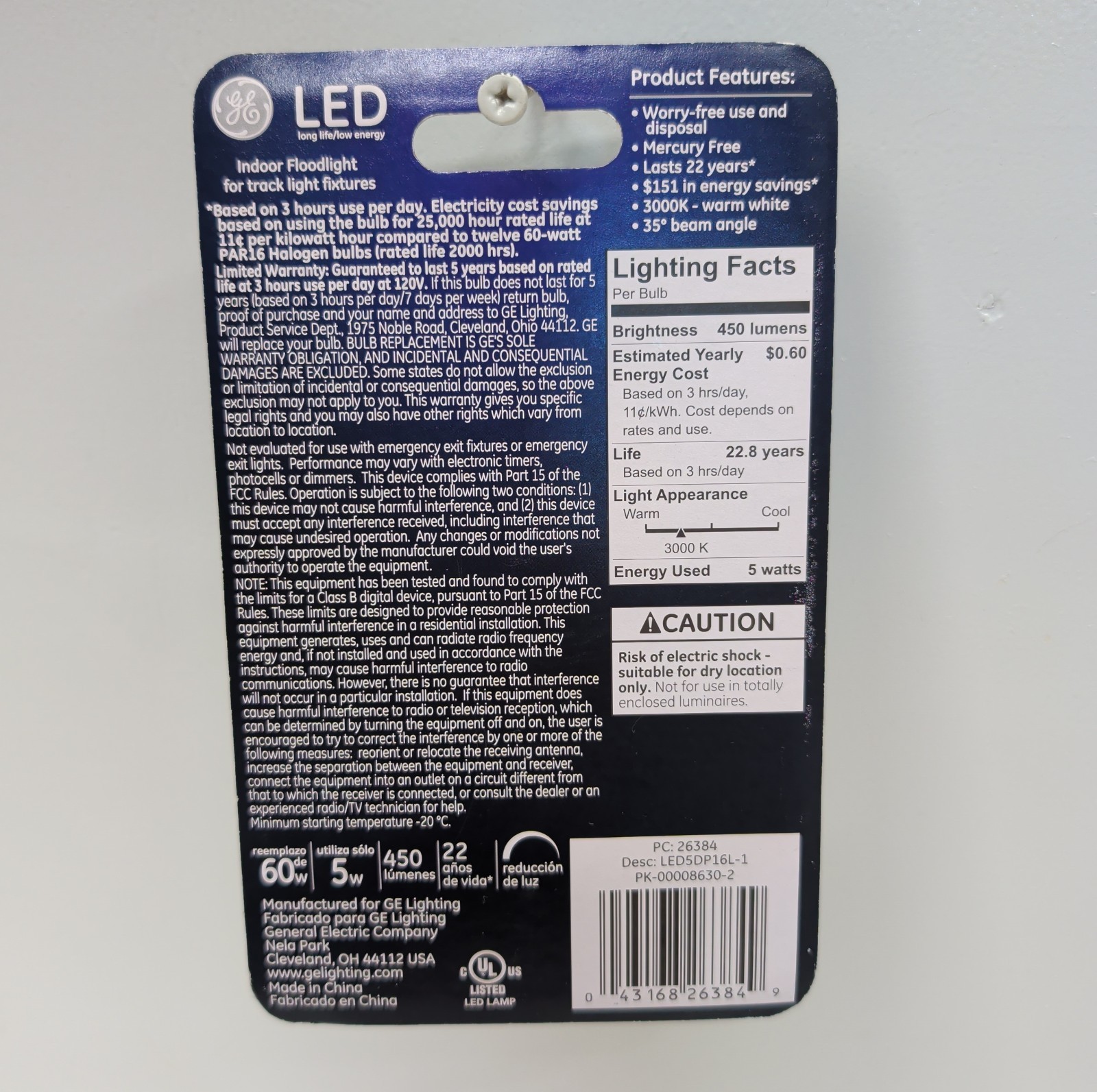 GE LED PAR16 Floodlight Bulb 5W Warm White 450 Lumens 60W EQ Dimmable New gallery