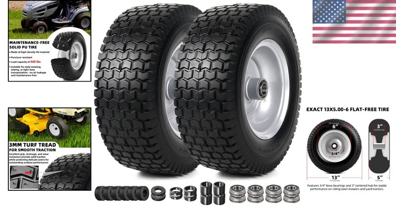 13x5.00-6 Solid Tire & Wheel Assembly – Puncture-Proof for Lawn Equipment gallery
