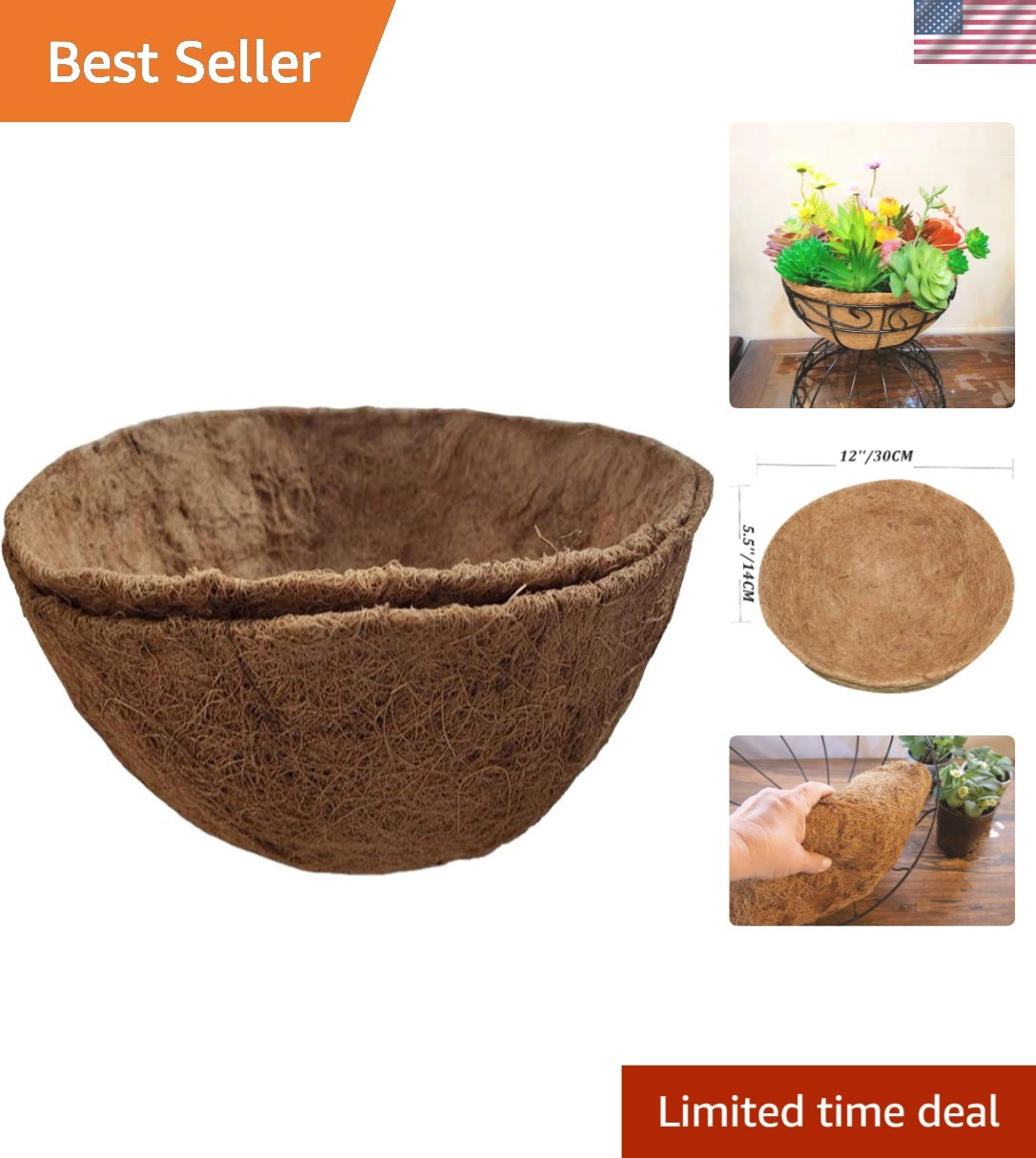 Weather-Resistant 12” Coconut Fiber Liners for Baskets - 2PC Replacement Set gallery