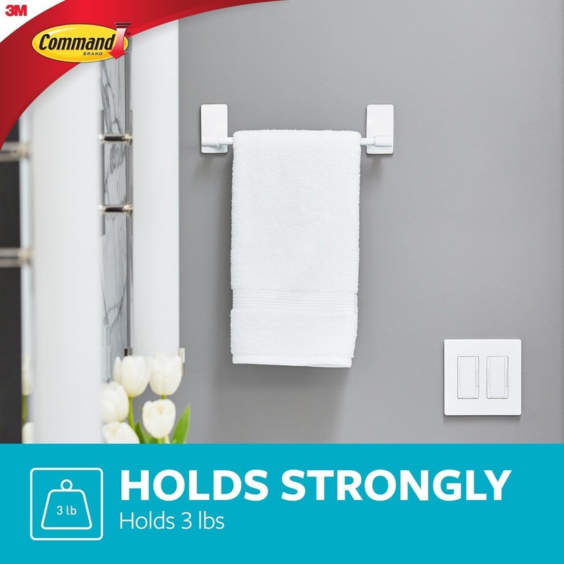Command Hand Towel Bar Matte Black, Bathroom Decor, 9 in Bar Length Holds 3 lbs gallery