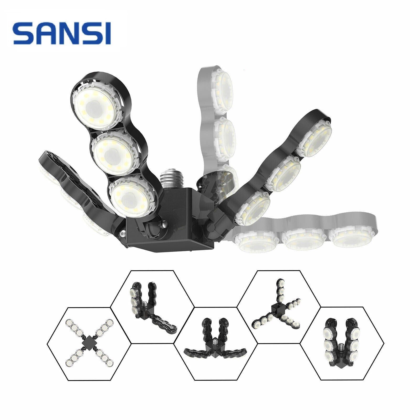 SANSI 60W LED Garage Light 6000lm E27 Ceiling 90° Deformable Workshop Lights gallery