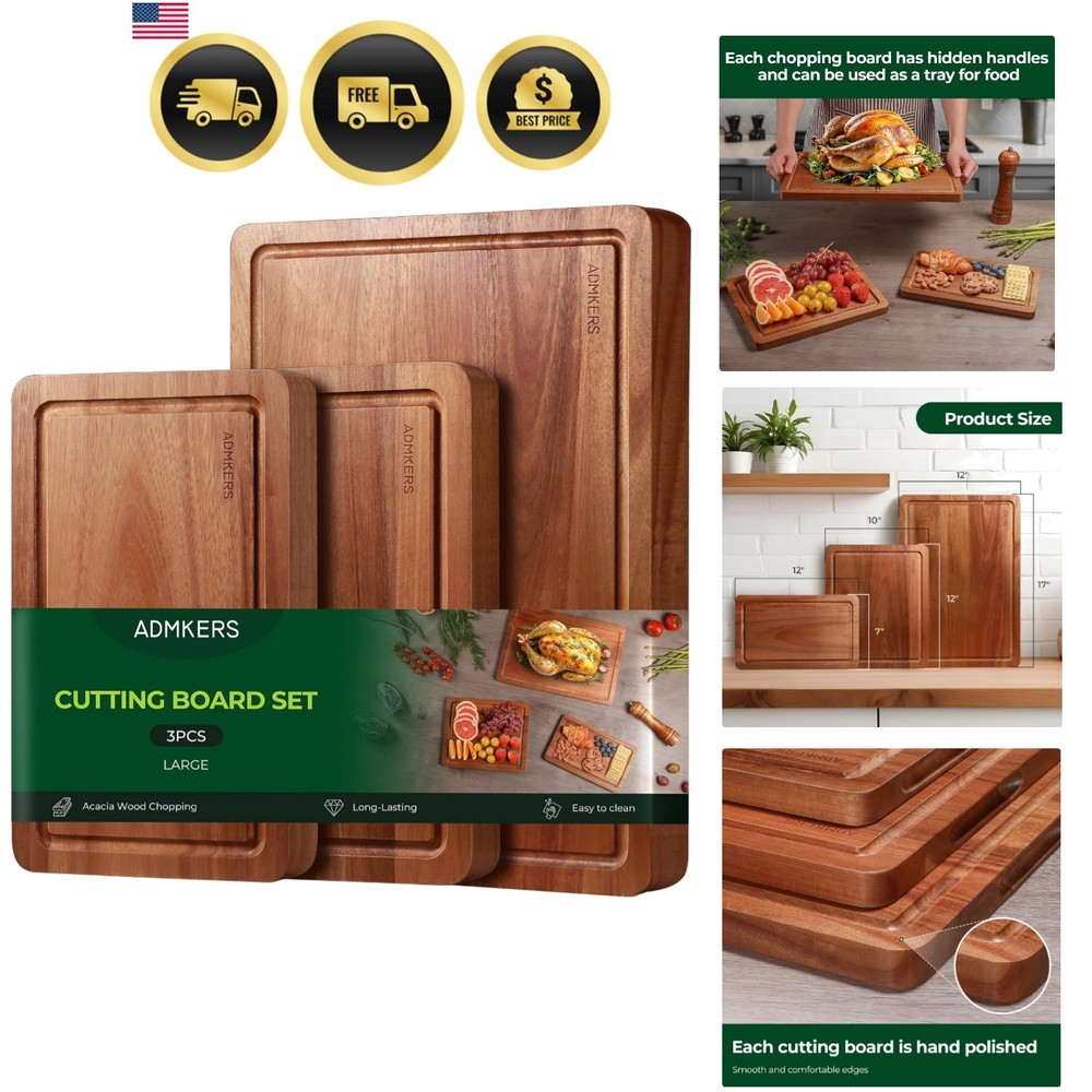 Wood Cutting Boards Set for Kitchen Acacia Wooden Cheese Meat Fruit Vegetables