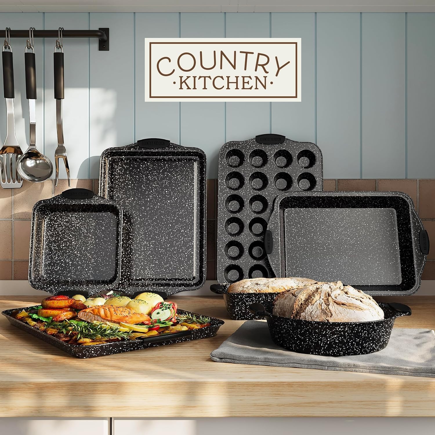 10-Piece Nonstick Stackable Bakeware Set Durable Easy-Release Black gallery