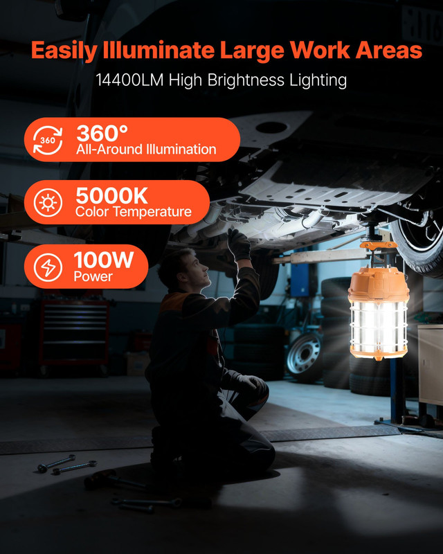 LED Temporary Work Light | 100W, 14400 lm, 5000K | Durable, Water-Resistant | Li gallery