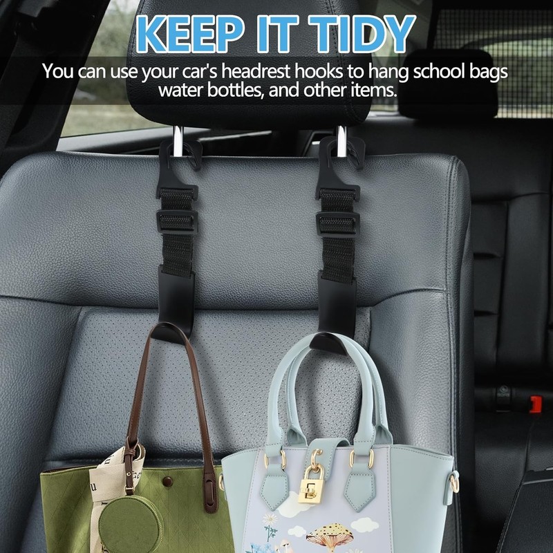 4-Piece Adjustable Car Headrest Hook Organizer, Universal Storage Hanger for Han gallery