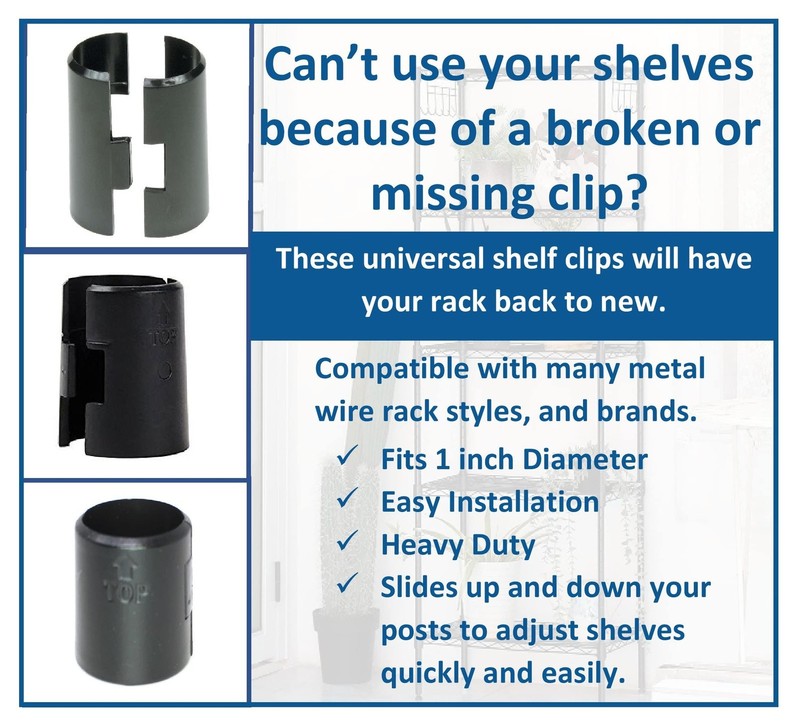 JSP Manufacturing 1" Diameter Post Wire Shelf Clips Shelving Split 16, Black gallery