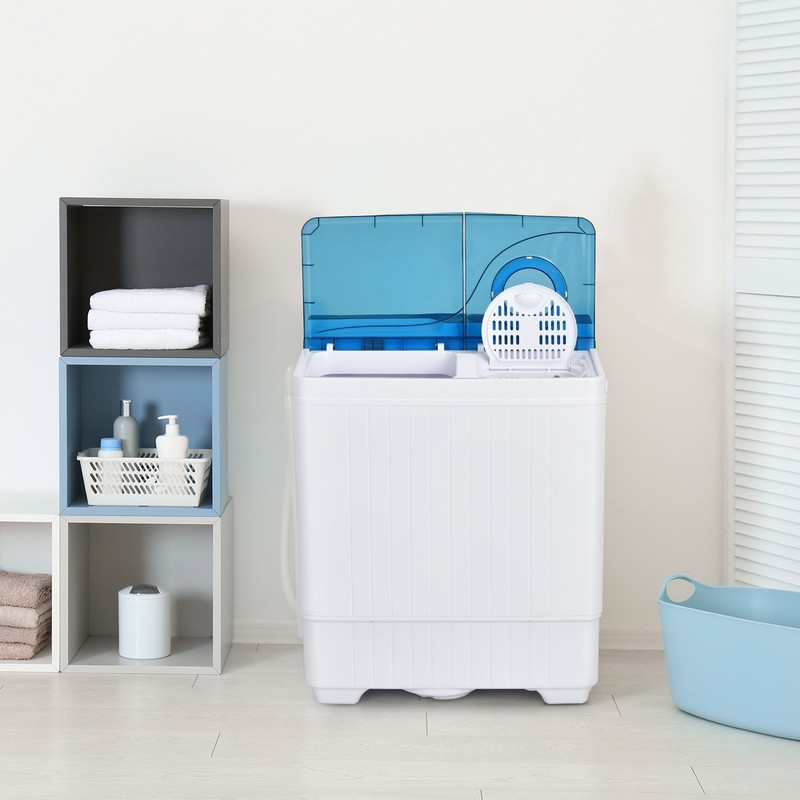 Portable Semi-automatic Washing Machine 26 lbs Twin Tub Laundry Washer Blue gallery