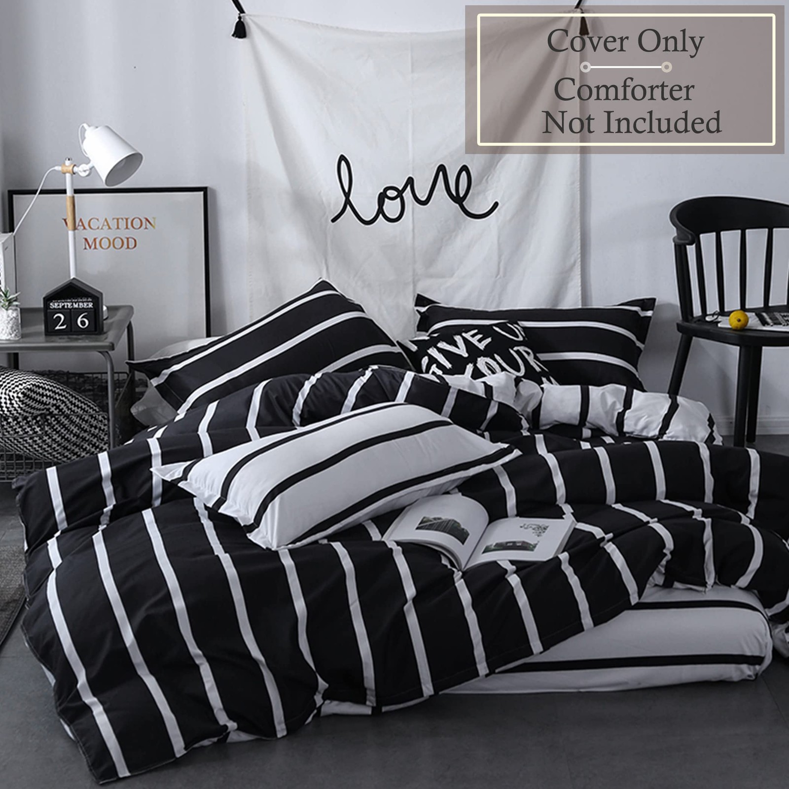 Lamejor Duvet Cover Set Queen Size Simplicity Black And White Striped Pattern gallery