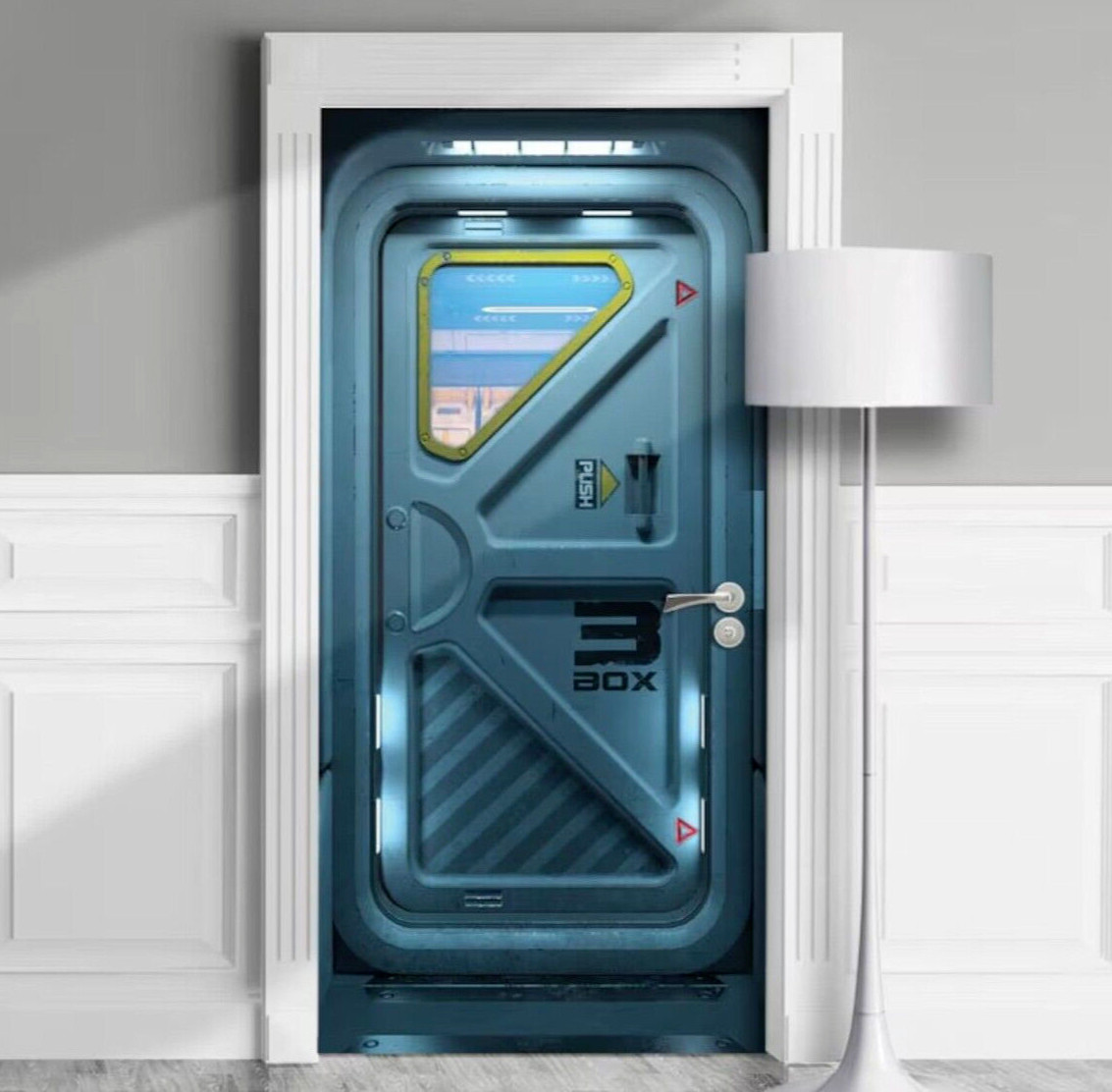 Futuristic Door Wrap, Spaceship Gate, Laminated Spacecraft Decal, Single piece gallery