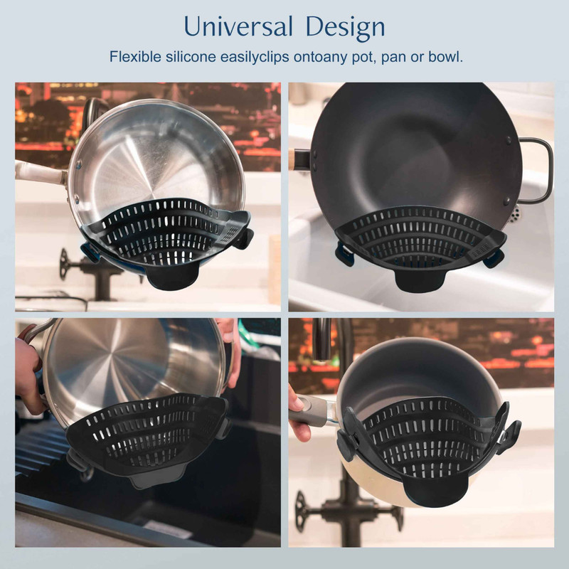 Adjustable Clip On Pot Strainer for Pans Bowls Kitchen Silicone Food Filter gallery