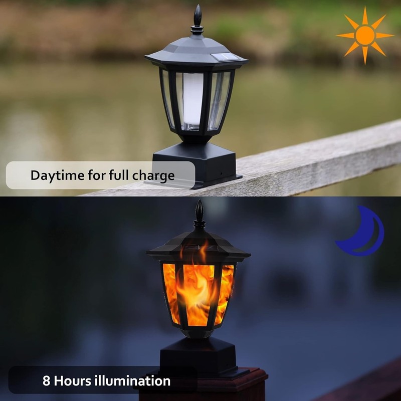 4 Pcs Outdoor Flame Light Solar Post Deck Fence Cap Waterproof Flickering Lights gallery
