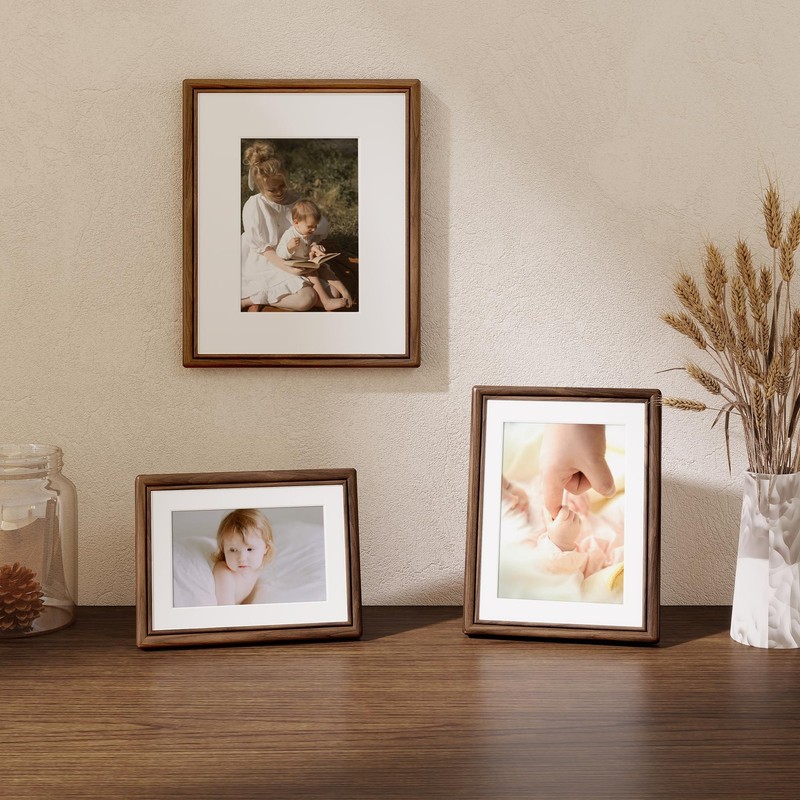 8x10 Picture Frame for Wall, Solid Walnut Wood Frames 8 x 10 with Mat for 5 x... gallery
