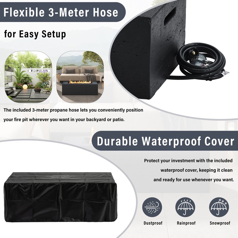 Outdoor Rectangular Propane Fire Pit 40000 BTU 41.9 Inch Black Magnesium Oxide gallery