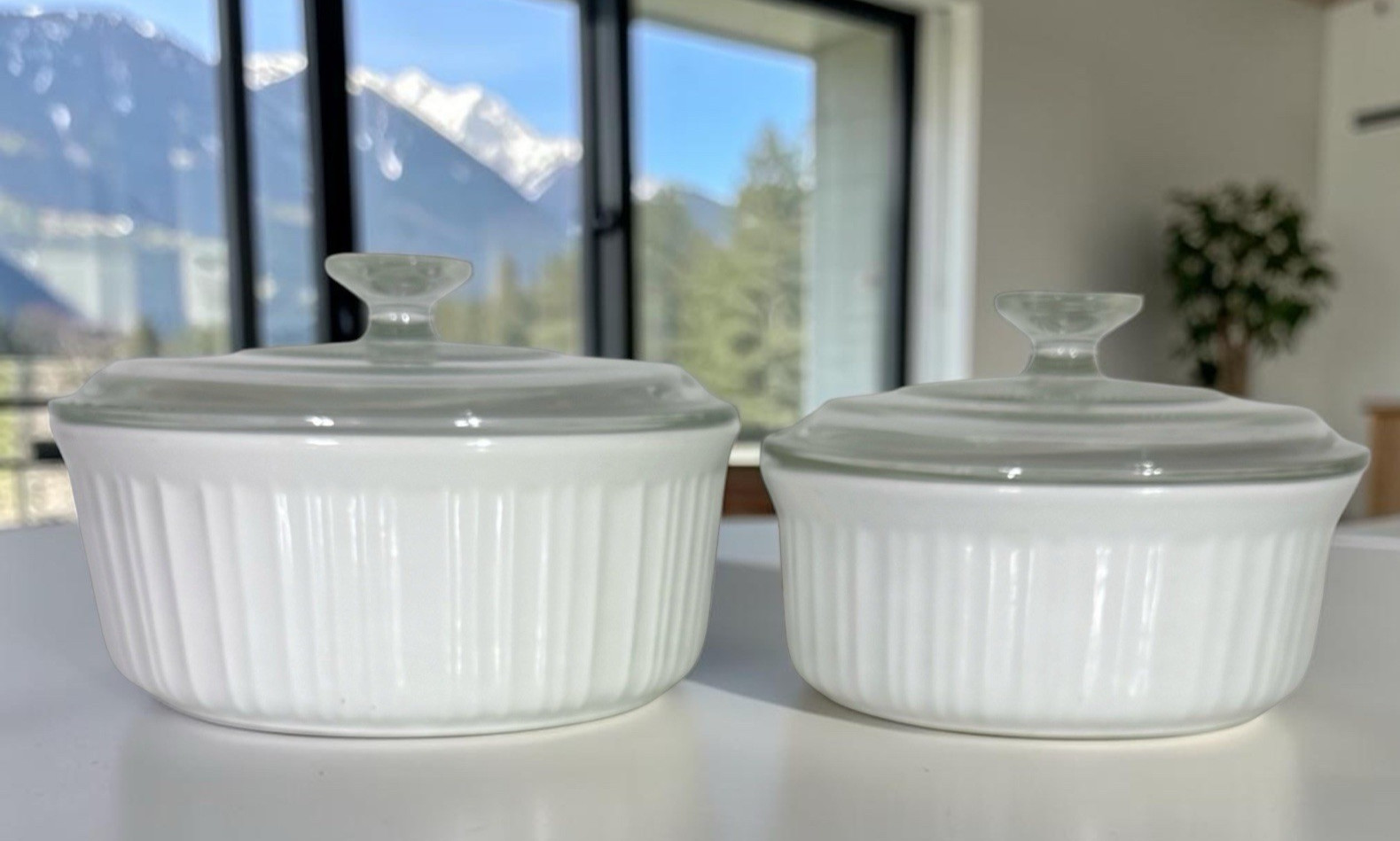 Corning Ware French White Round Baking Dishes Lot 2 Pyrex Lids 2.5 Qt 1.5 Qt gallery