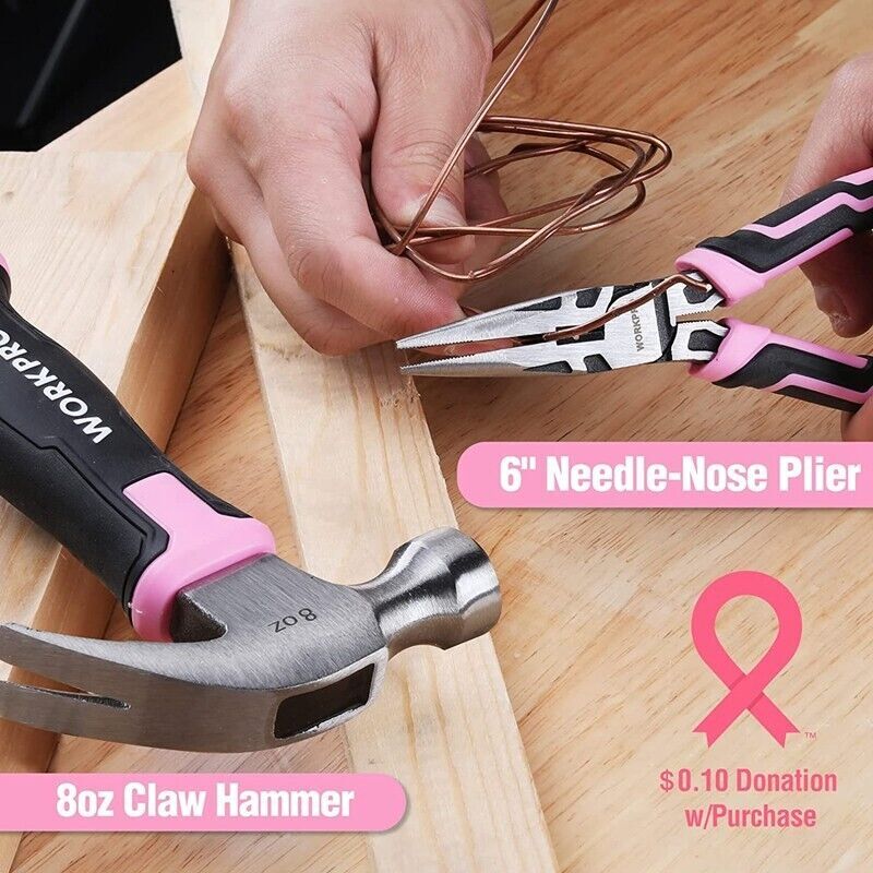 WORKPRO 52-Pieces Pink Tools Set Basic Tool Household Tool Kit w/Storage Toolbox gallery