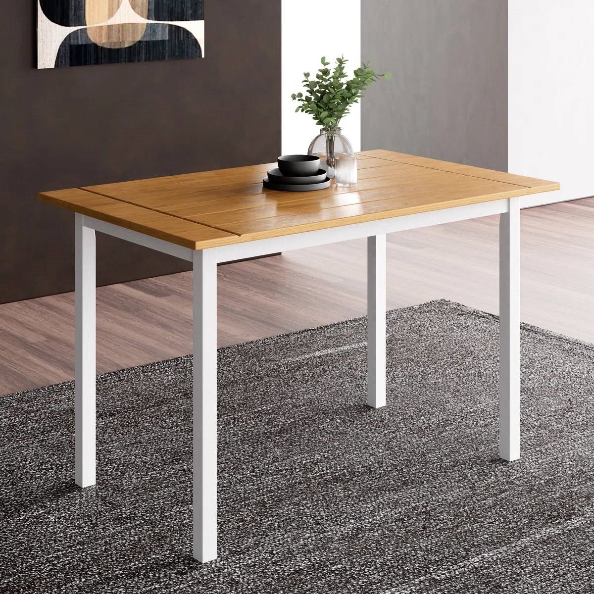 Solid Pine Farmhouse Dining Table White Legs Natural Wood 45x28in gallery