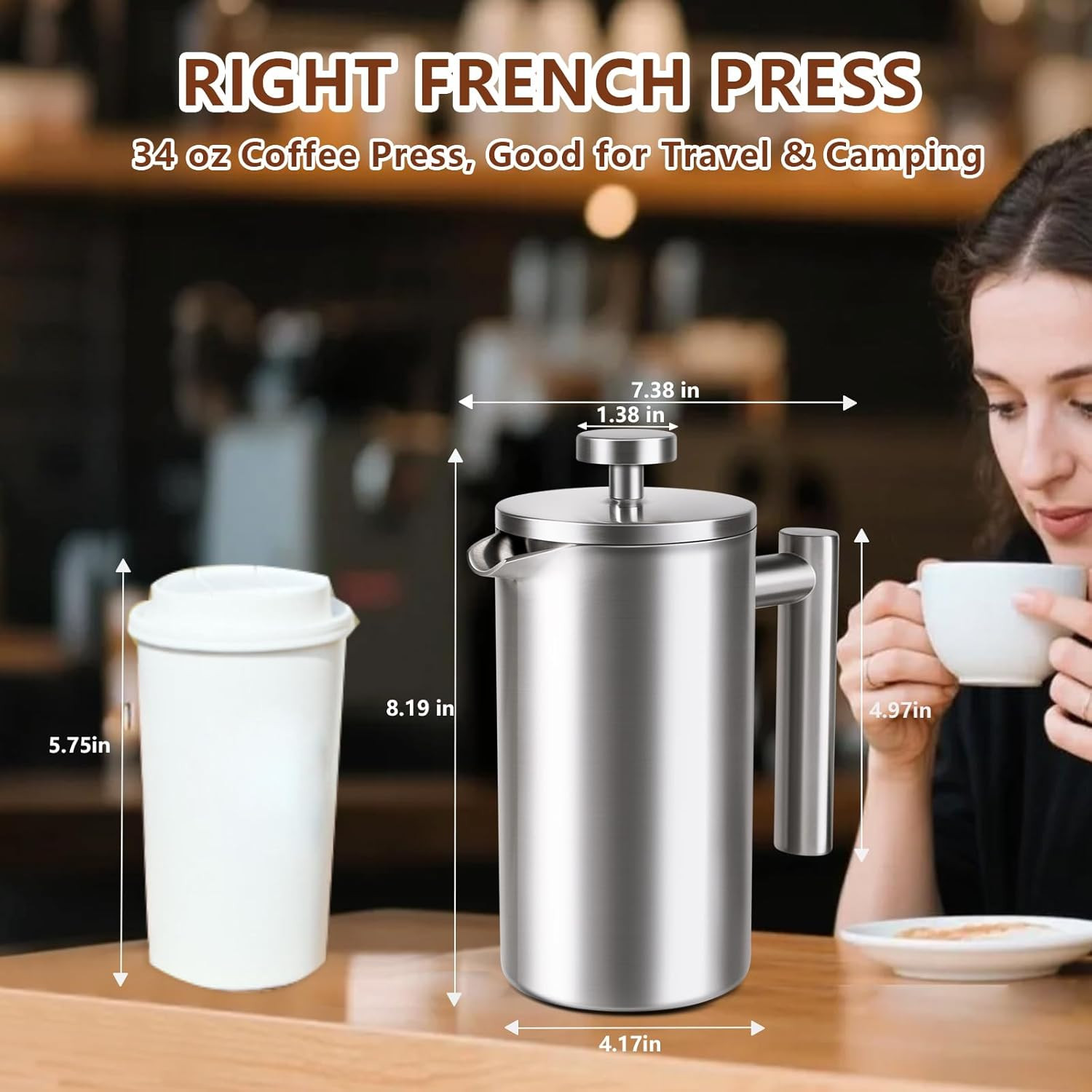 French Press 34 oz Double Wall Stainless Steel Coffee Maker gallery