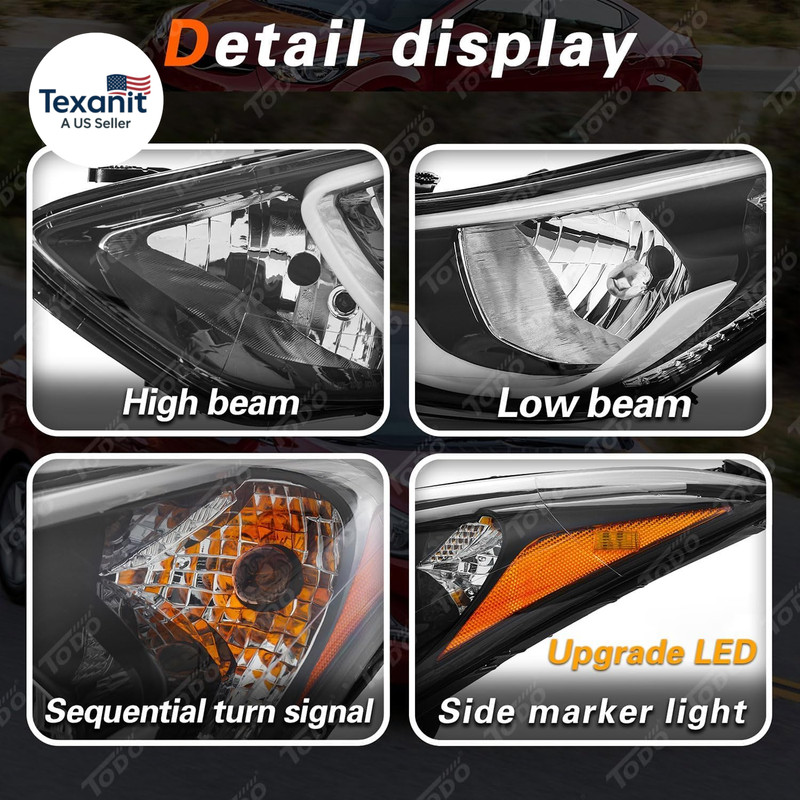 Headlights Assembly Compatible with 2014 2015 2016 Hyundai Elantra, USA-BUILT He gallery