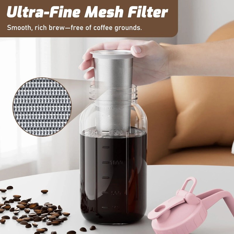 Cold Brew Coffee Maker 64oz Pitcher with Stainless Steel Filter Mason Pink gallery