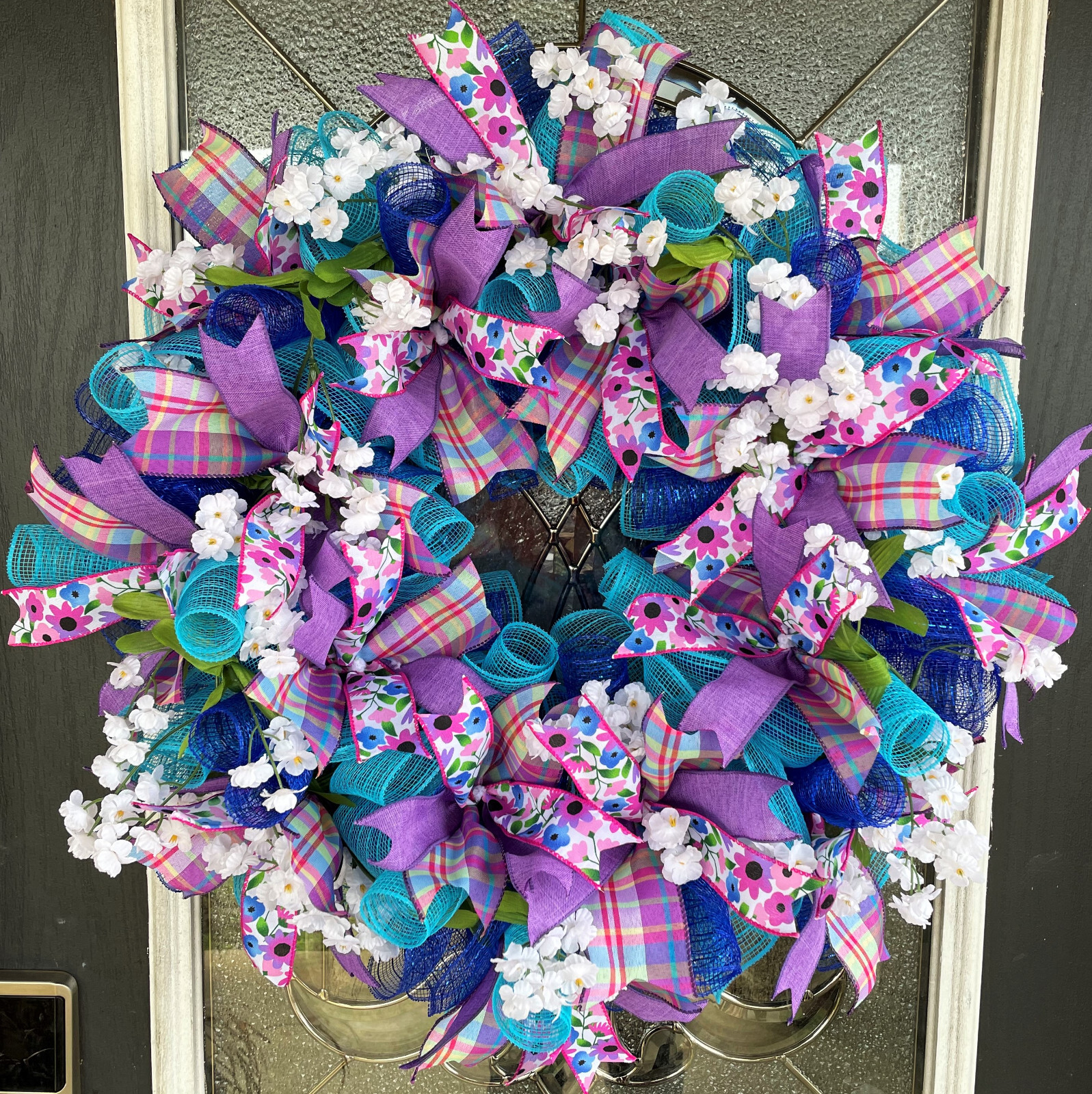 Summer Blues Purple Pink Spring Easter Deco Mesh Wreath Farmhouse Cottage Decor gallery