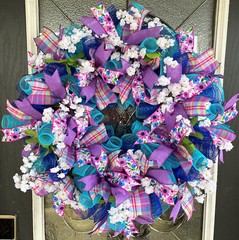 Summer Blues Purple Pink Spring Easter Deco Mesh Wreath Farmhouse Cottage Decor