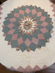 Quilted Star Tablecloth Wall Hanging Country Green Red 52×60 Hand Stitched