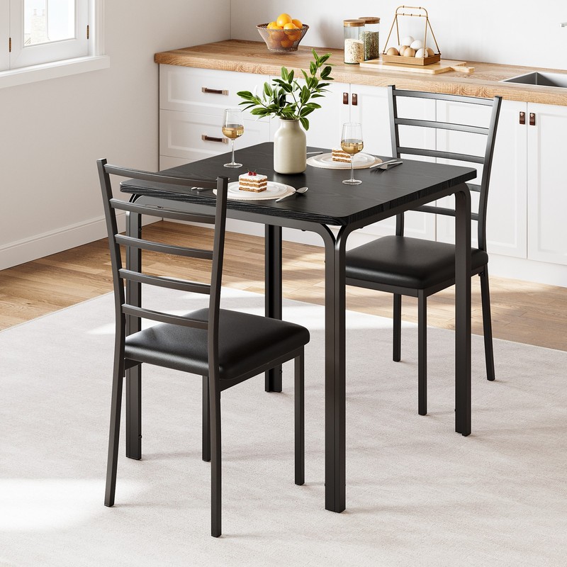 3 Piece Dining Table Set Kitchen Table and Chairs for Kitchen Dining Room Black gallery