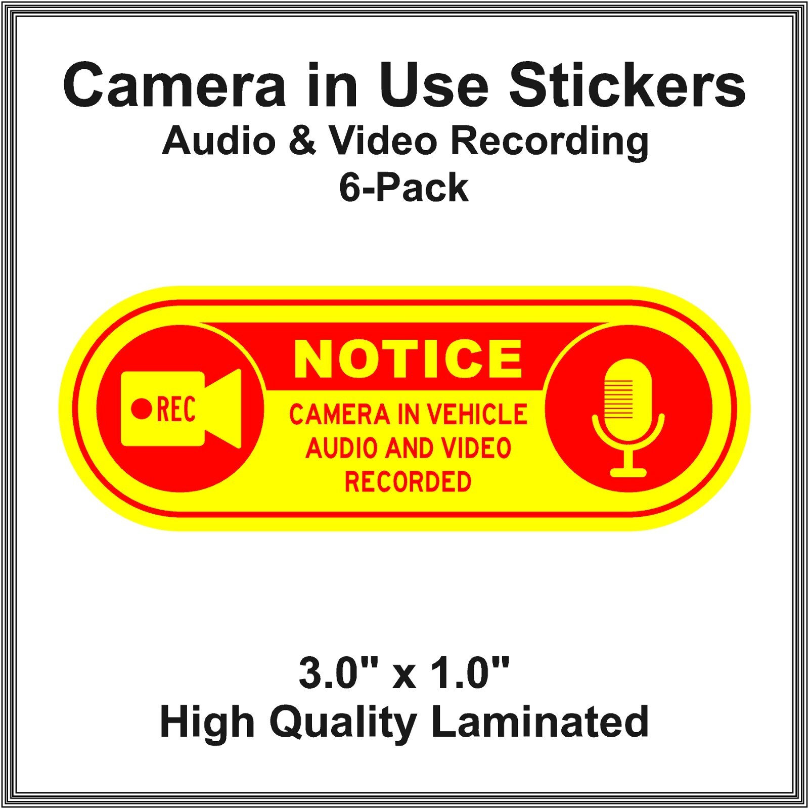 Camera in Car Recording Video 6-Pack Decals Yellow & Red 3.0" x 1.0" for Uber gallery